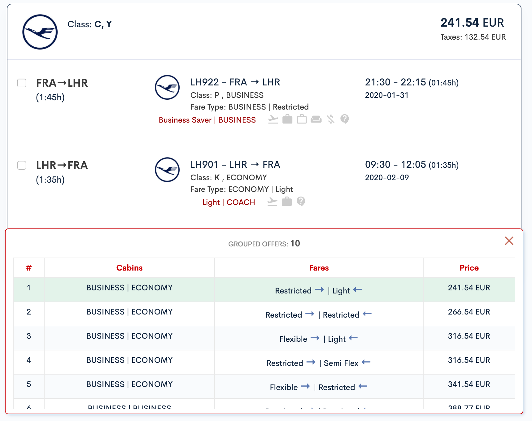 Bookingpad Group Itineraries feature (Upgrade Options)
