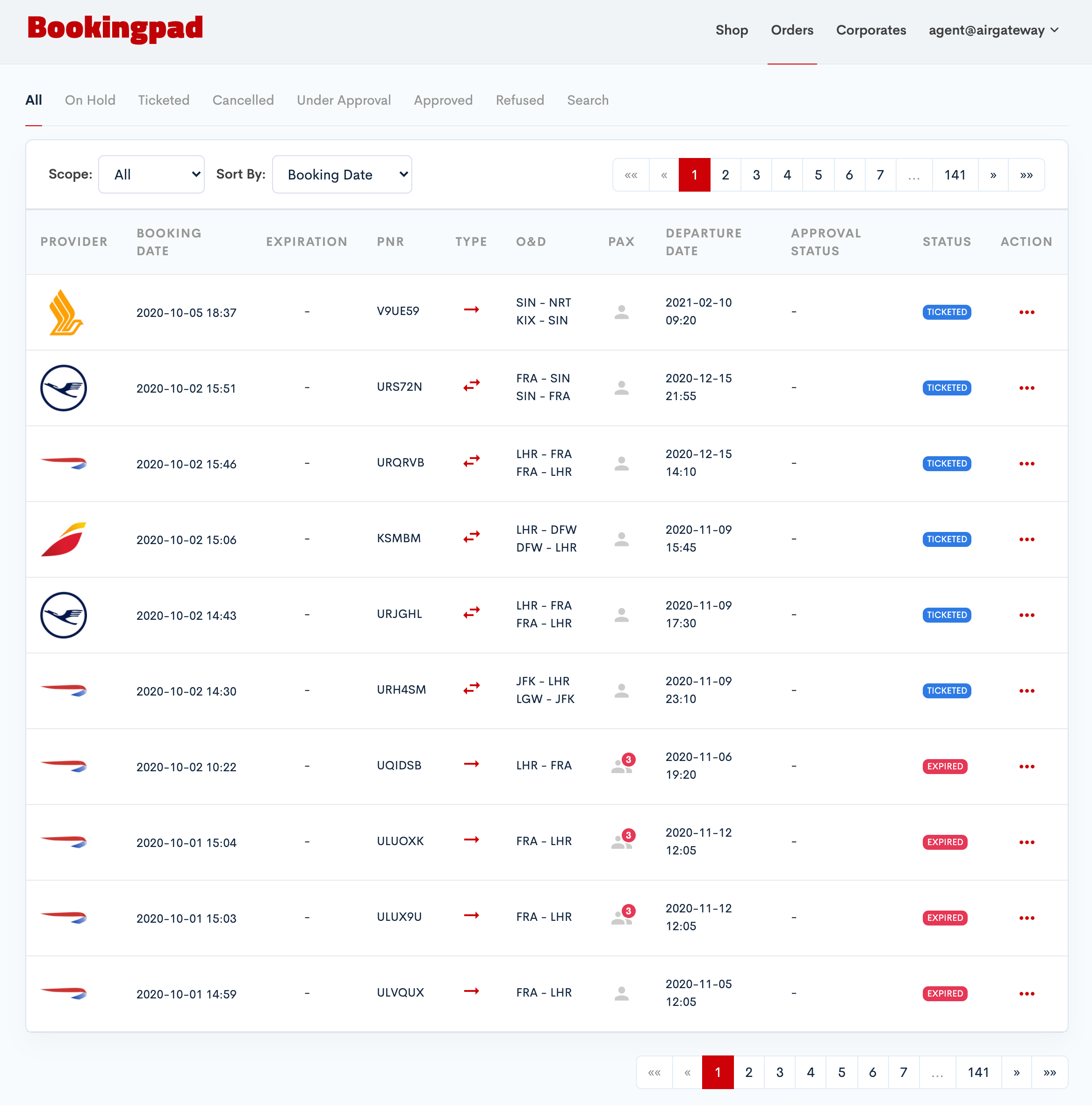 Image of Bookingpad Order Management View